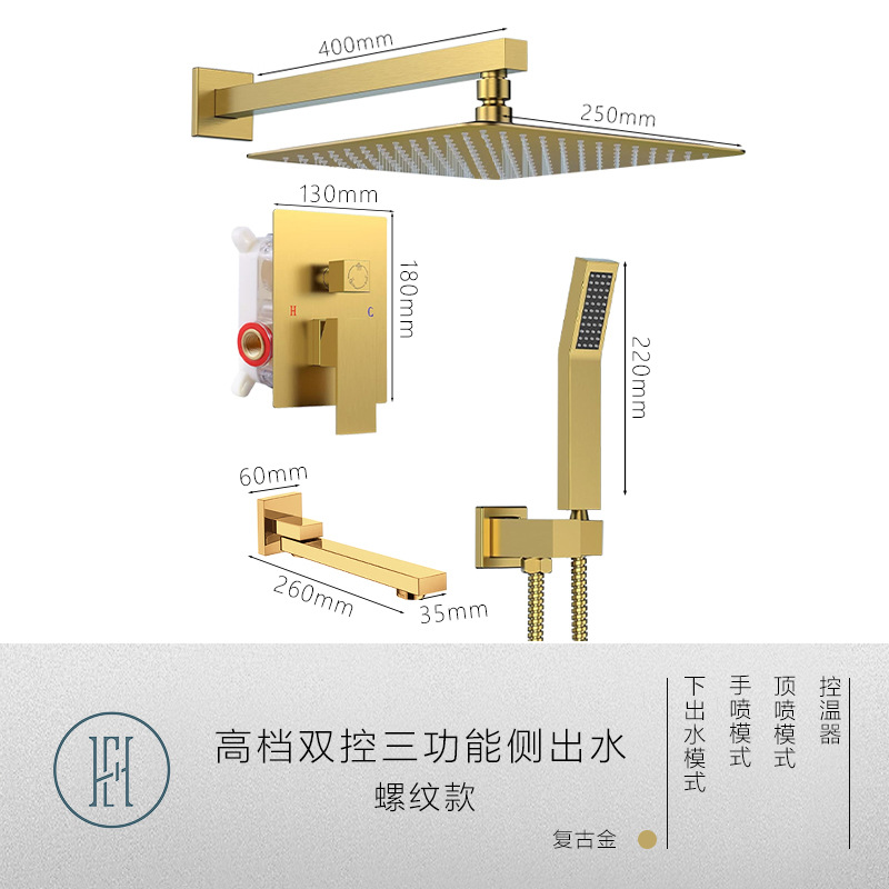 Baño ducha oculta plateada supercargador rociador incrustado en la pared oculto hotel conjunto de ducha doméstica de cobre