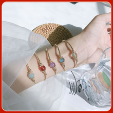 ins手鏈14k包金抽繩手鏈運轉珠高檔手飾飾品宮廷風水晶手鏈手環