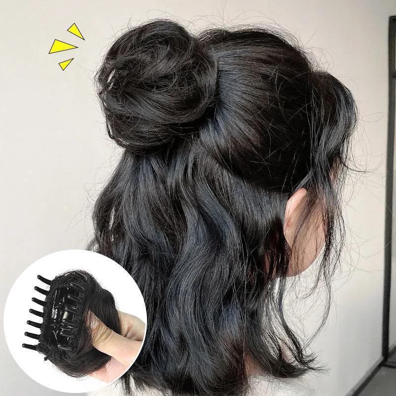 Pelucas de cabello de mujer bola cabeza agarrando clip de cabello brotes de flores mitad bola joyería de cabello de novia esponjosa caja de cabello natural bolsa de cabello