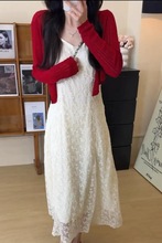 2025春季韩系蕾丝吊带连衣裙宽松时尚长裙大码中长款打底裙两件套