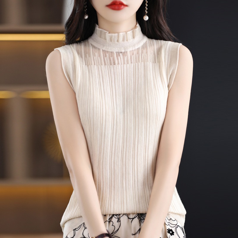 Lace woolen base body-friendly sweater sleevless