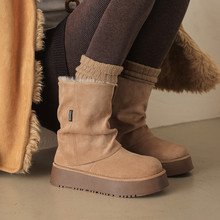 短靴子女士巨好看保暖加绒厚底2025新款冬雪地靴东北毛毛裤管中筒