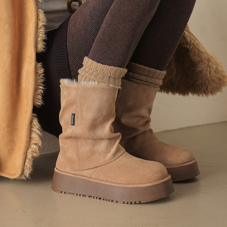 短靴子女士巨好看保暖加绒厚底2025新款冬雪地靴东北毛毛裤管中筒
