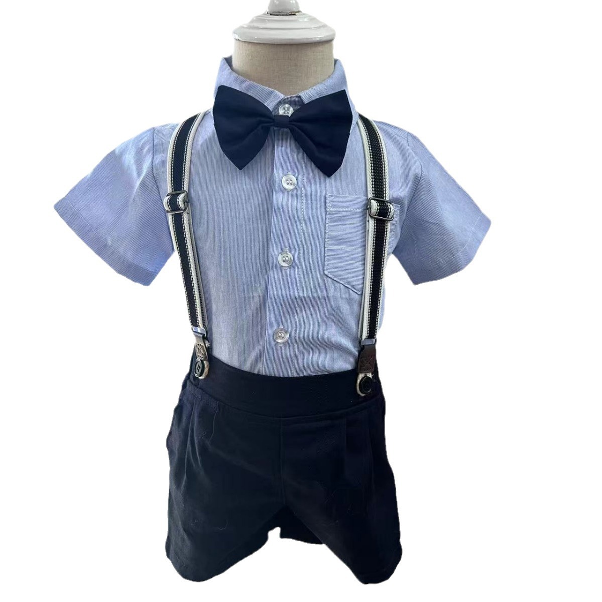 2025 vestido de verano para niños, rebeca de algodón de manga corta con lazo de solapa para niños, pantalones cortos con tirantes coreanos, kids de dos piezas