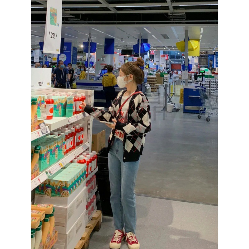 GAODING의 이른 가을 도시의 22024 모든 경기 유행과 인기있는 온라인 스타일 같은 스타일 마름모 니트 카디건 올 매치 스웨트 팬츠 커버