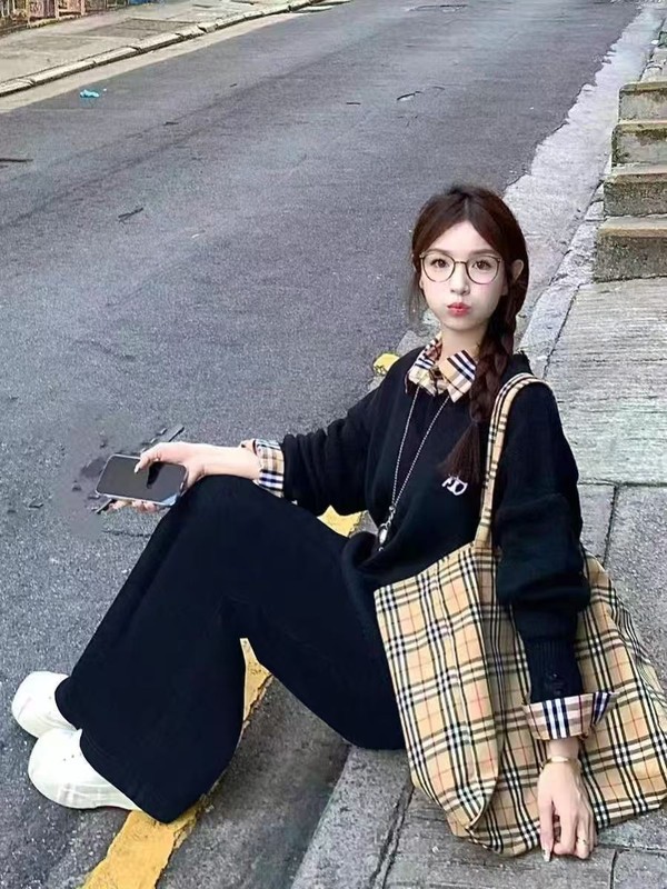 春秋美式学院风运动套装女胖mm大码显瘦假两件卫衣宽松休闲两件套|undefined