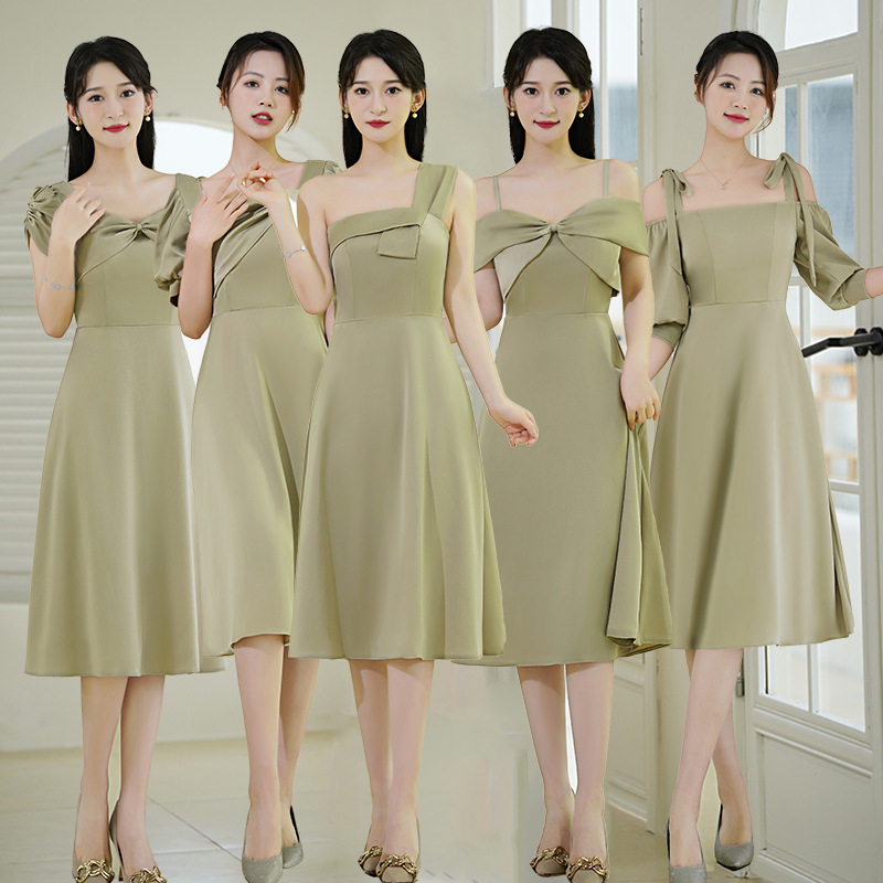 伴娘服2025新款姐妹群伴娘团平时可穿高级感中长大码缎面礼服女