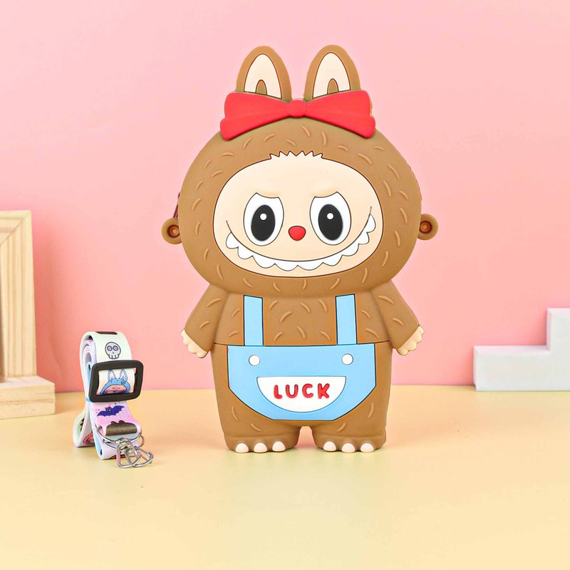 Labubu シリコーン携帯電話バッグ漫画かわいい誕生日ギフト弓シリコーン小銭入れハイエンドクロスボディバッグ|undefined