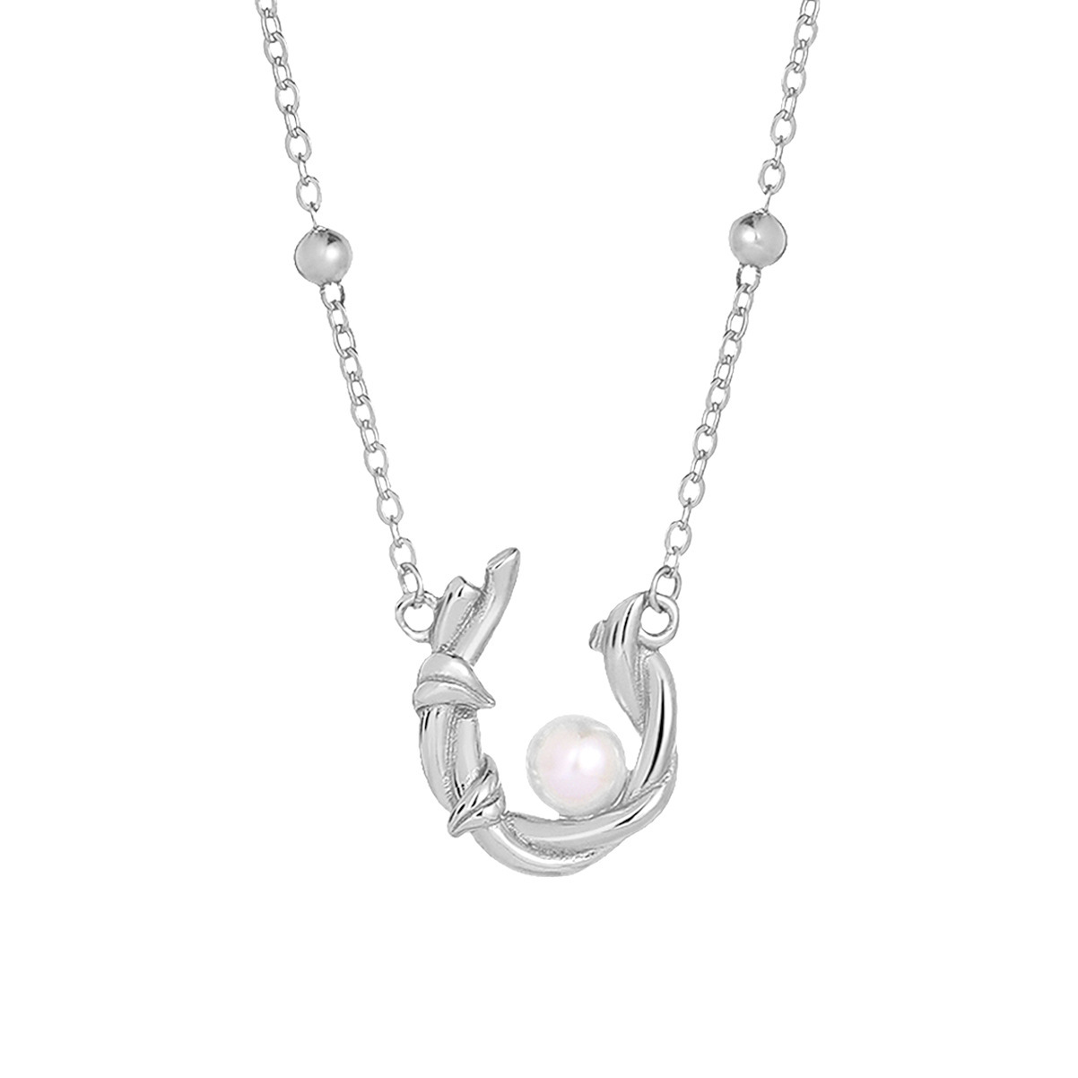 Französisch S925 Silber Halskette frauen Nest Perle Mit Licht Luxus Kalten Wind Einfache Mode Hohe Gefühl Halskette_voghion.com