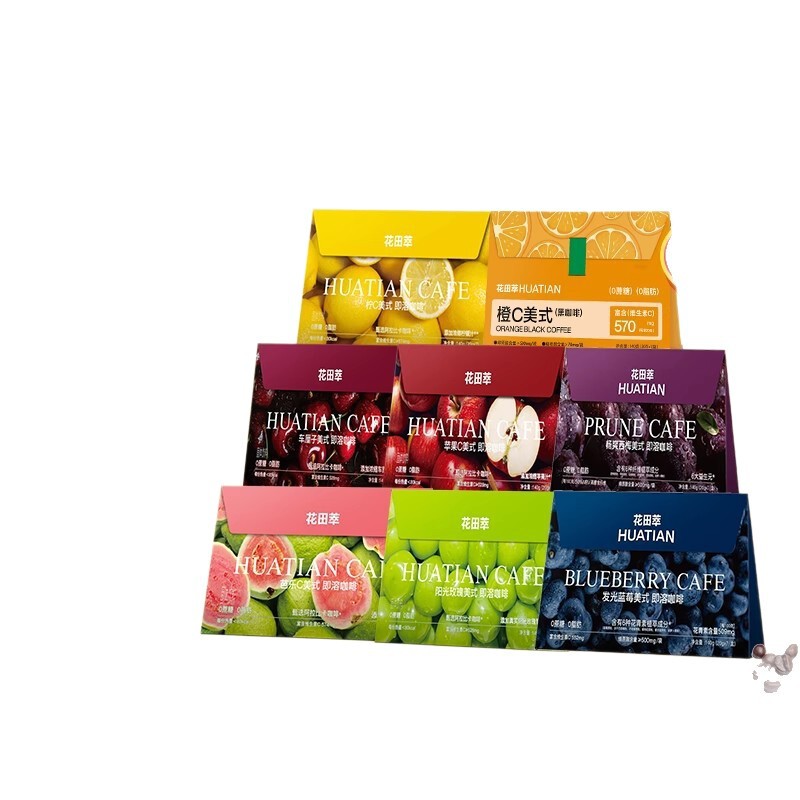 Huatian C Series 8 Flavors Selected Fruit Flavor American Instant Coffee Powder 20g*7