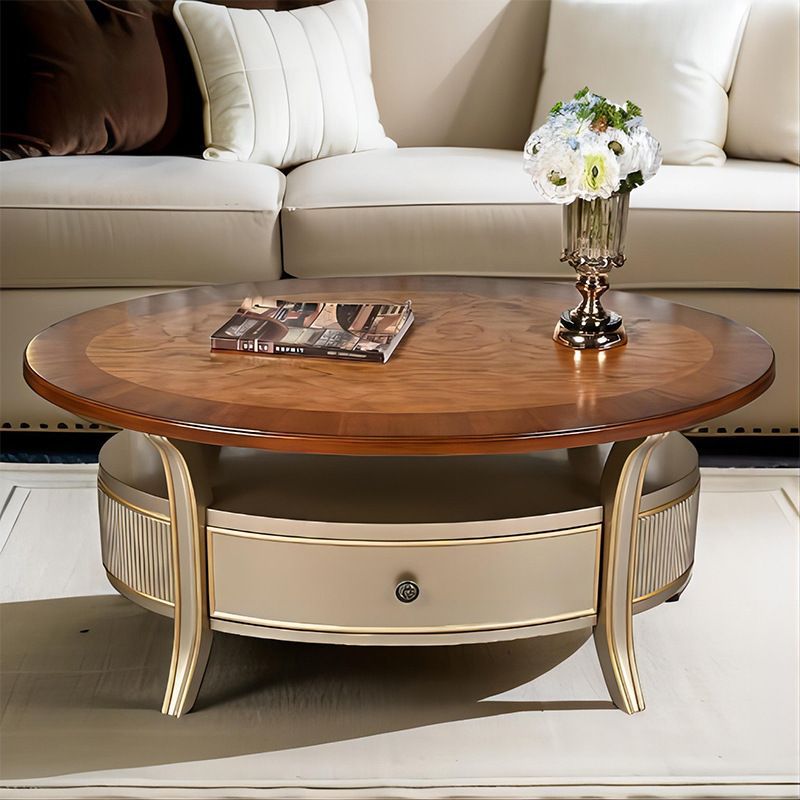 美式轻奢实木面板茶几家用两层现代简约椭圆桌面小户型茶桌