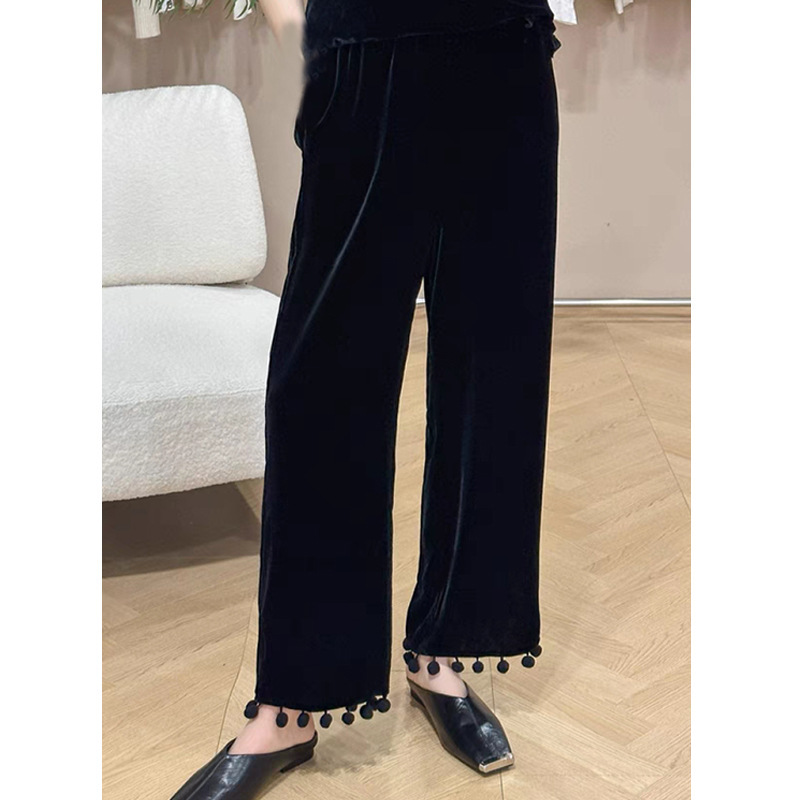 002 Black Silk Velvet Straight Nine-Point Pants for Women, S m L XL Xxl, Non-Returnable and Non-Exchangeable! !
