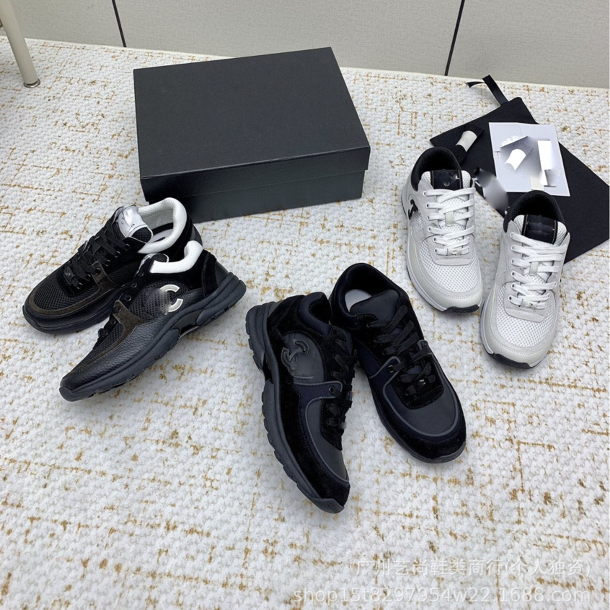 Cross-Border 25S Cross-Border Double C Popular Couple Genuine Leather Fashionable Breathable Comfortable Versatile Height-Increasing Men's and Women's Outdoor Sports Shoes