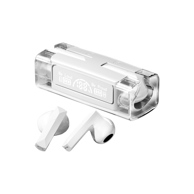 Audífonos inalámbricos Bluetooth D32 personalizados para exportación OEM, con pantalla digital transparente, batería de ultra larga duración y alta calidad.