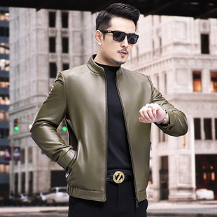 New Genuine Leather Men's Top Sheepskin Collar Business Casual Leather Jacket Slim-fit Short Jacket