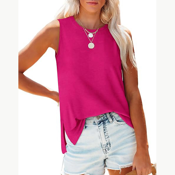 Transfronterizo 2024 nuevo estilo comercio exterior europeo y americano casual imitación algodón suelto color sólido chaleco sin mangas cuello redondo apertura lateral top femenino image 10