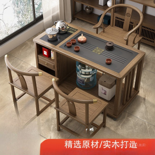2025 New Model Movable Balcony Tea Table and Chair Set with Swivel Wheels, All Solid Wood Tea Table for Small Spaces