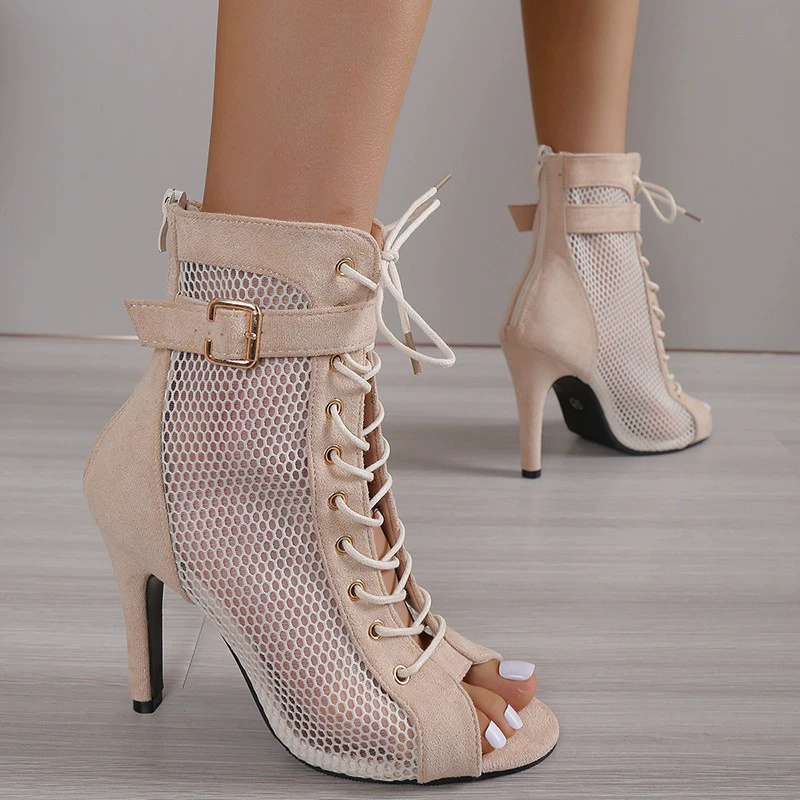 Женские сетчатые ботильоны‑peep toe на шпильке, европейский стиль, размеры 35–43