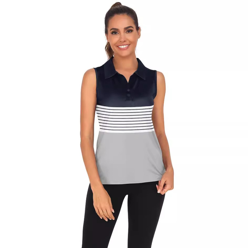 Cross-border European and American Women's Golf Sports Casual Polo Shirt Lar Sleeveless Printed Fashion Fresh Top for Women