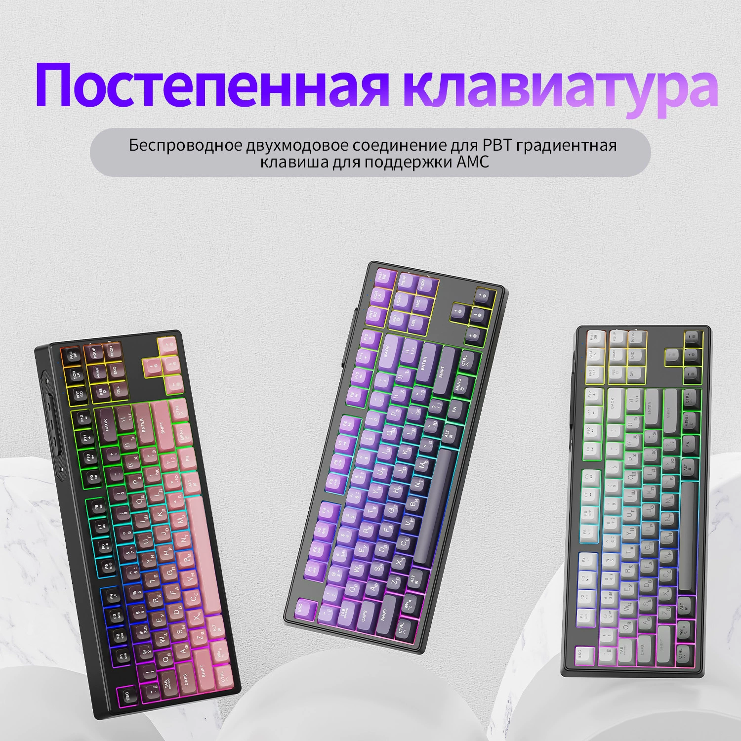 Свободный Волк M87 российская беспроводная Bluetooth двойного режима клавиатура PBT шарф/шапка отображение русской игровой клавиатуры