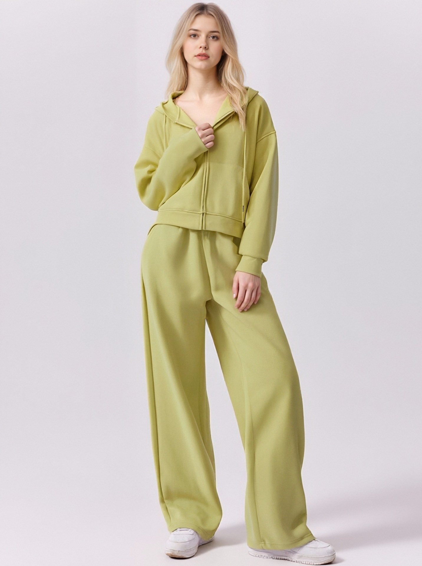 European And American Cross-border Fashion Sports Cotton For Women, Solid Color Long-sleeve Zip-up Hoodie With_ecoleips.com