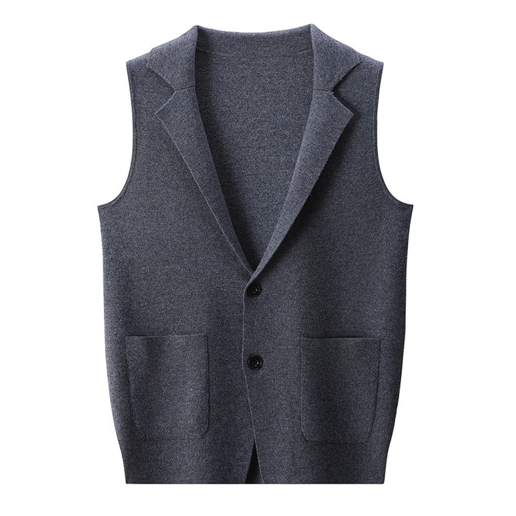 lana hombre otoño invierno nuevo traje de hombre chaleco de cuello de lana de mediana edad hombre cuello de V sin mangas suéter de hombre