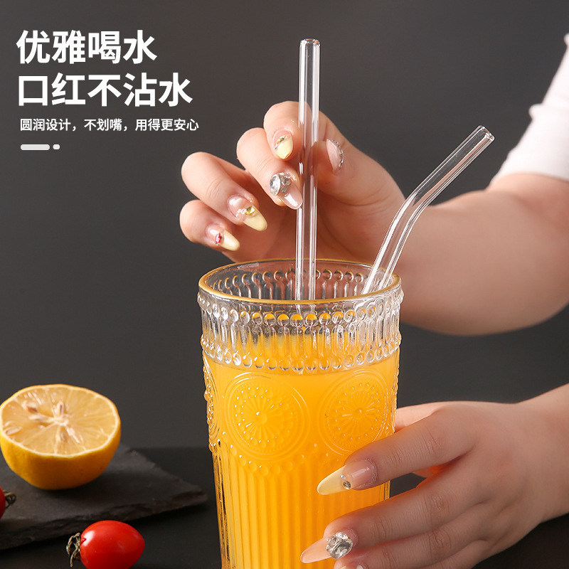 Pajita de vidrio engrosado con alto borosilicato, lápiz labial, jugo de frutas no desechable para mujeres embarazadas, té con leche, tubo de bebida directo, juego transparente