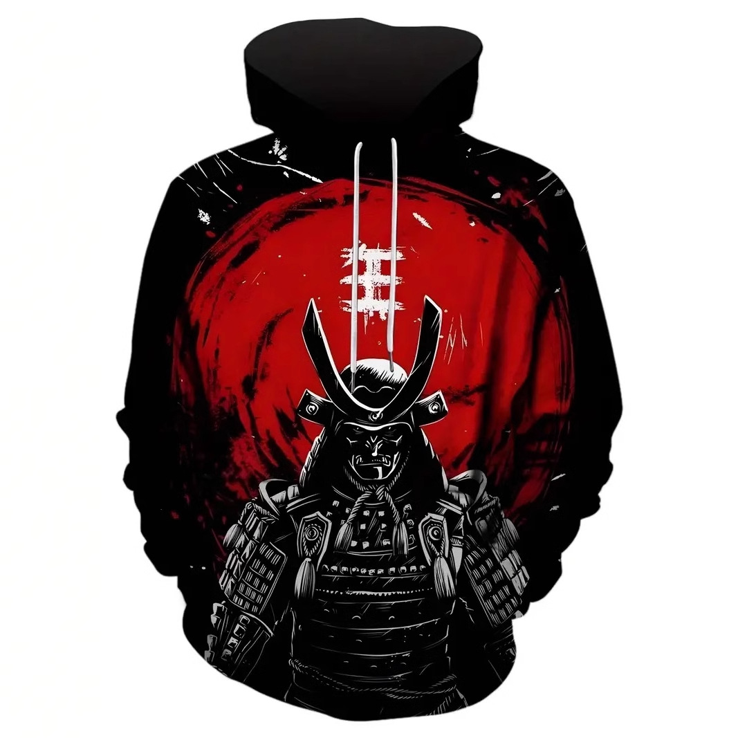 Venta caliente Tinta Jianghu Hero Swordsman Impresión 3D Hombres Moda callejera suelta de manga larga con cordón suéter con capucha
