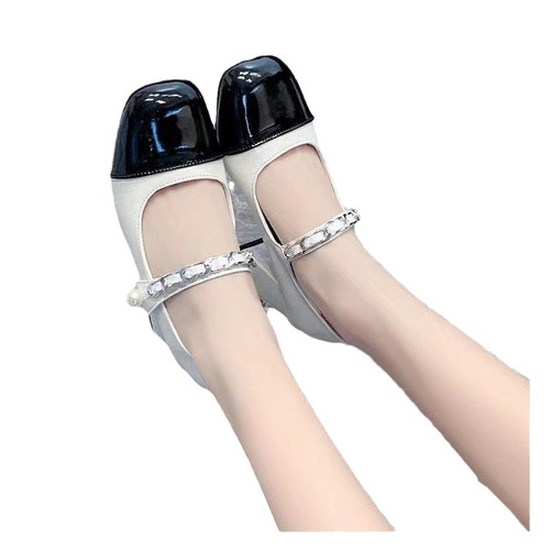 Mary Jane Women's High Heels Autumn French Retro Color Block Rough Heel Round Toe Single Shoes