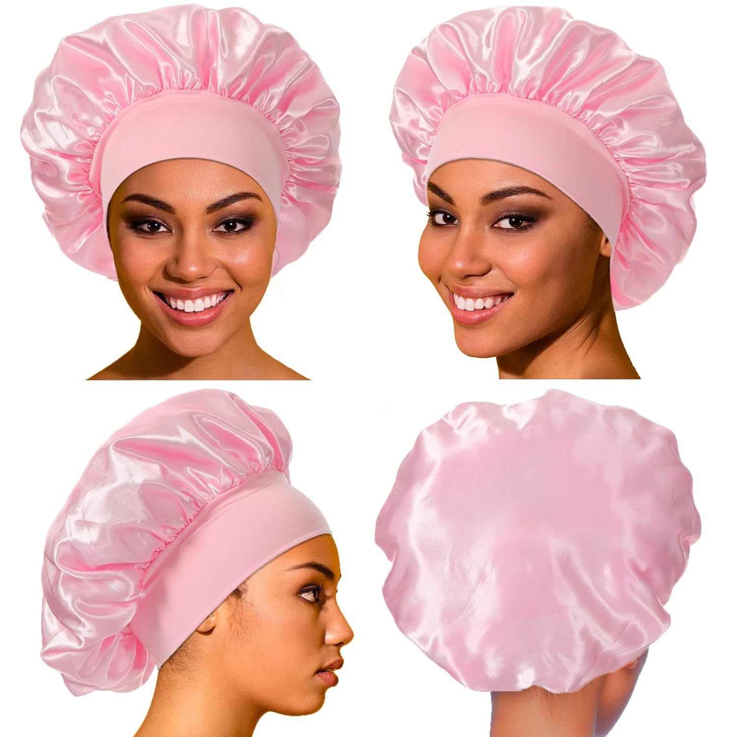 Gorro de Satén de Borde Ancho, Poliéster, Alta Elasticidad, Ajustable, para Dormir y Cuidado del Cabello image 5