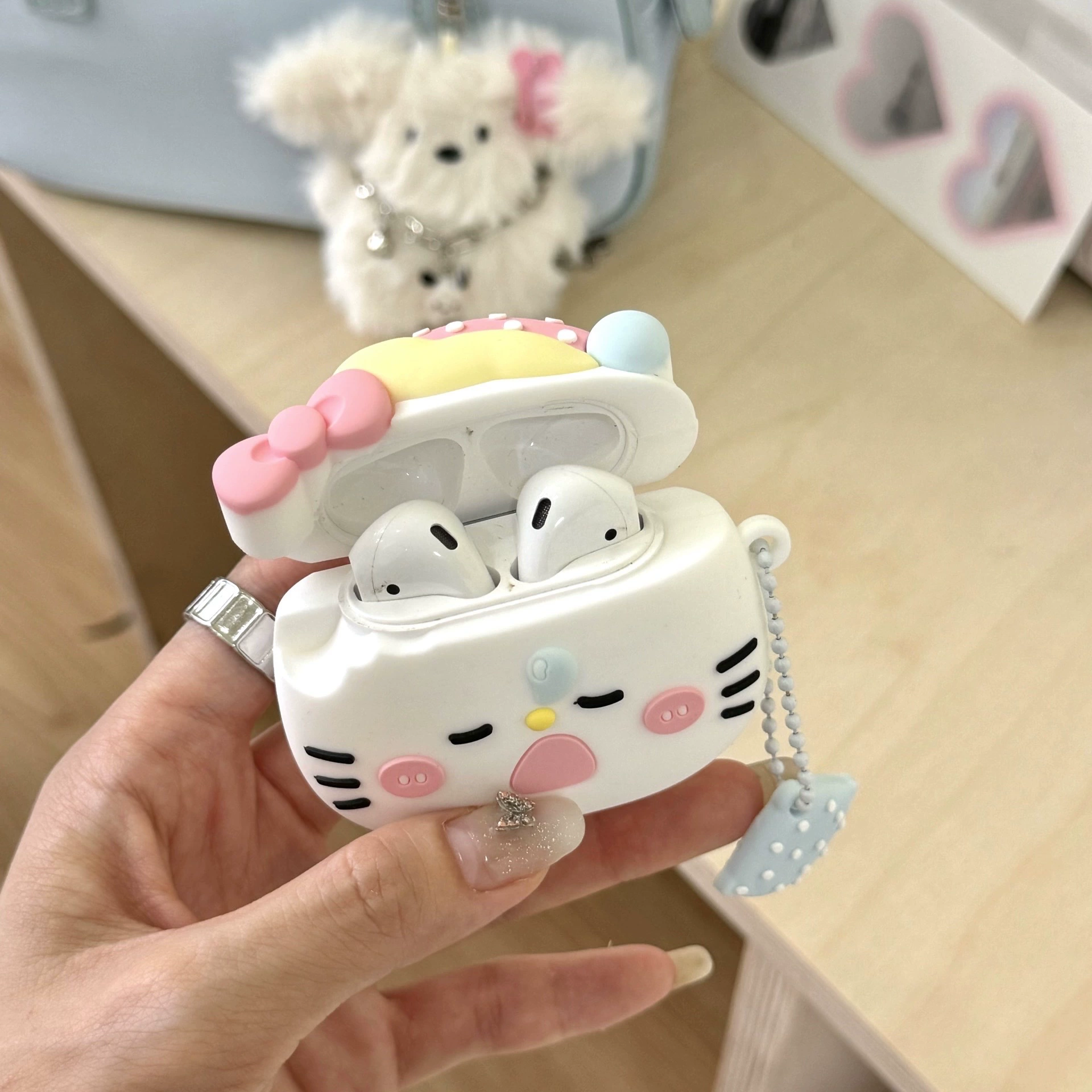 Милый слип KT кот подходит чехлу для AirPods Pro защитный чехол 1/2 поколения наушников Apple Bluetooth AirPods3