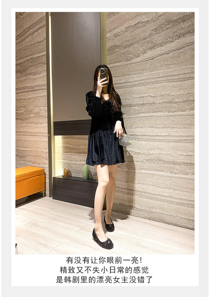 Giày búp bê nữ mũi vuông đế nhỏ đính sequin nơ, kiểu Mary Jane lười gót thấp 1–3 cm — Màu bạc, Màu đen chi tiết 19