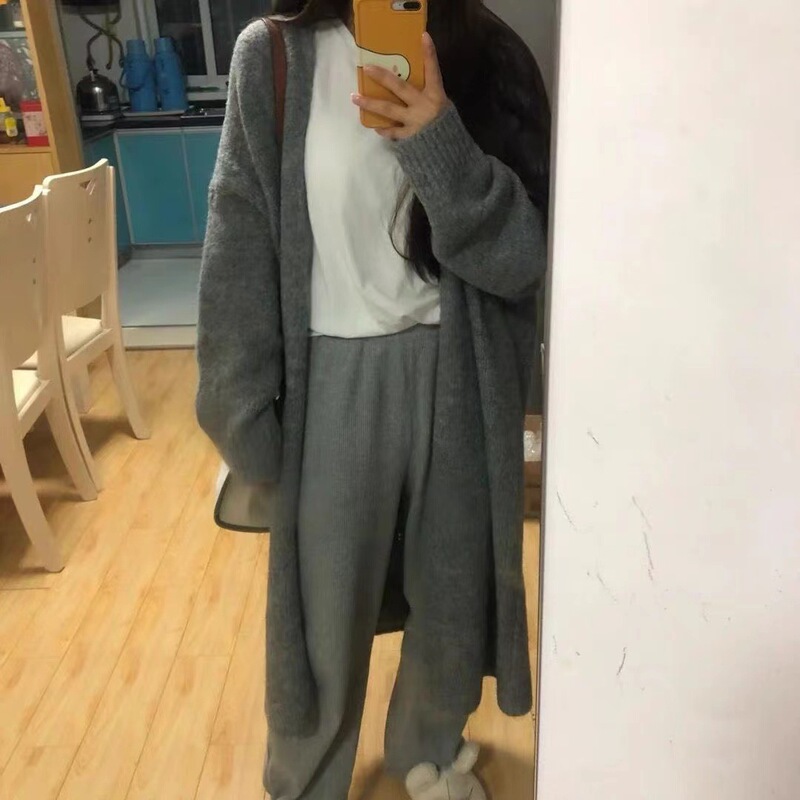 2025春新款女装百搭纯色针织开衫中长款东大门慵懒风秋冬毛衣外套|undefined