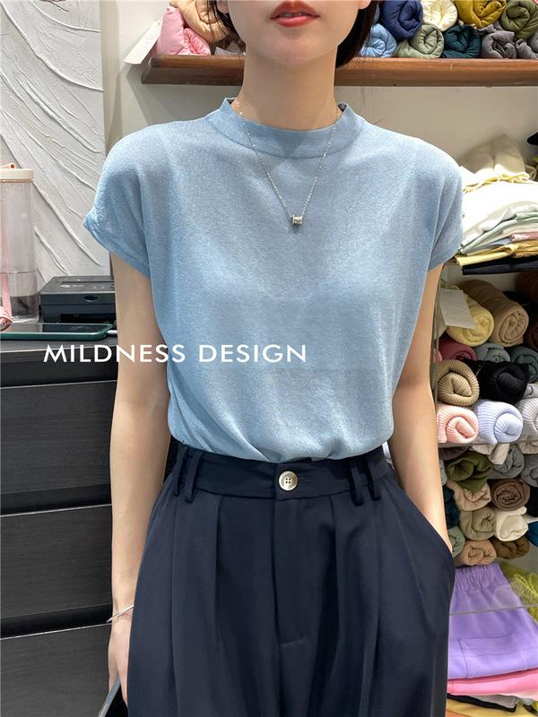 Hanyuan Apparel/Short-Sleeve Knit Top for Women 2023 New Design Niche Slim-Fit T-Shirt Summer Thin