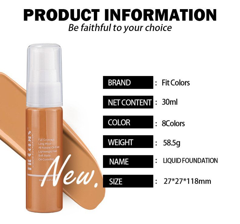 Fit Colors 8-color foundation is easy to push away, holding makeup, matte, concealer, face repairing, liquid foundation,_voghion.com