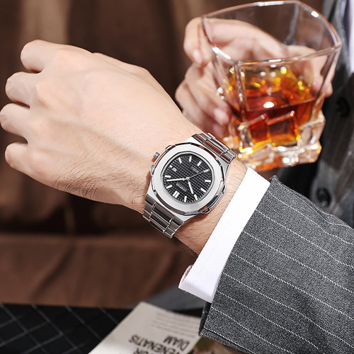 New Internet celebrity calendar luminous plaid steel band watch Nautilus Jane quartz business casual men's watch