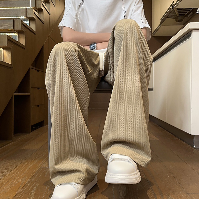 Summer New Style Drapey Straight-Leg Casual Pants for Men, Versatile Loose Fit, Large Size Wide-Leg Pants, Trendy Textured Comfortable Long Pants