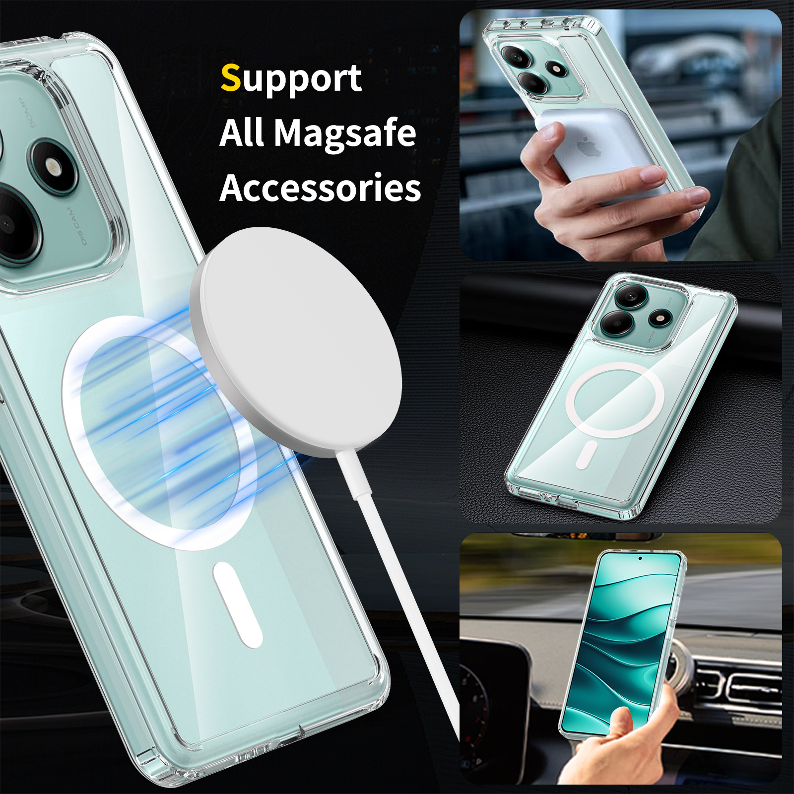 Aplicable Redmi note14 5G funda para teléfono móvil anticaída magnética transparente NOTE 14 PRO 5G dos en uno