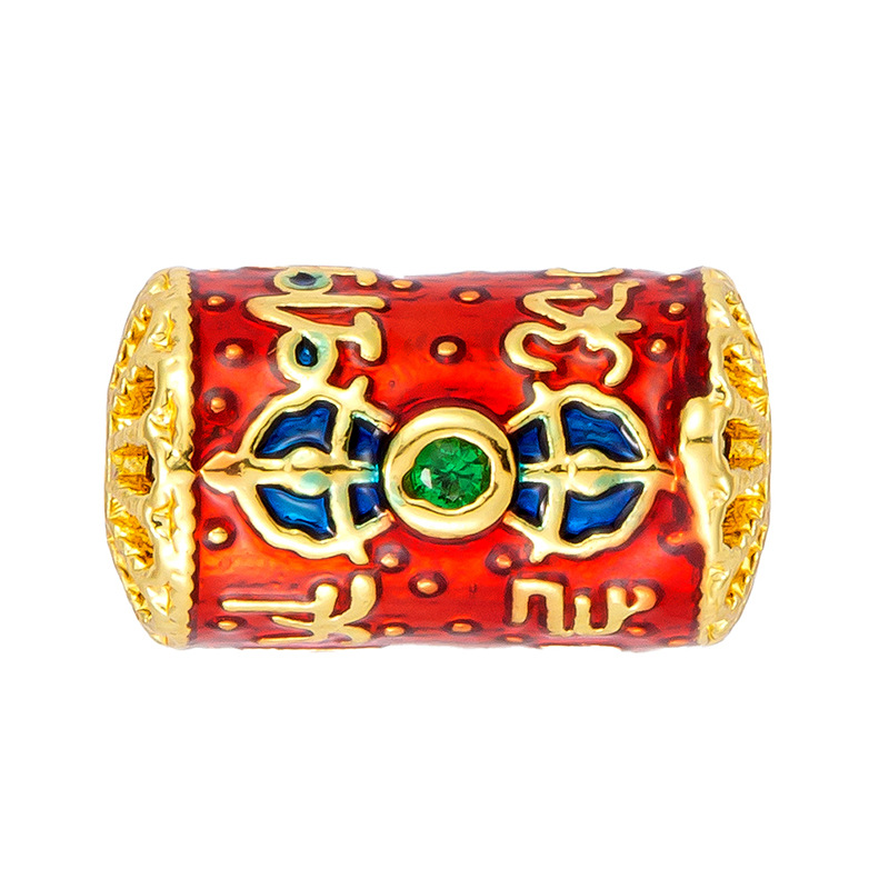 Antiguo método oro goteando aceite azul quemado colgante cuentas Dios de la riqueza atrapador de sueños flor cuentas de tambor accesorios de bricolaje joyería de transferencia