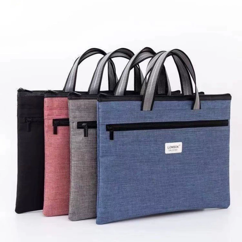 Handheld capacious cloth bag for documents with zipper, files bag for folders