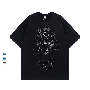 260 grams of heavy American fashion fake diamond printed short sleeve T-shirt jacket men hiphop street hip hop black T