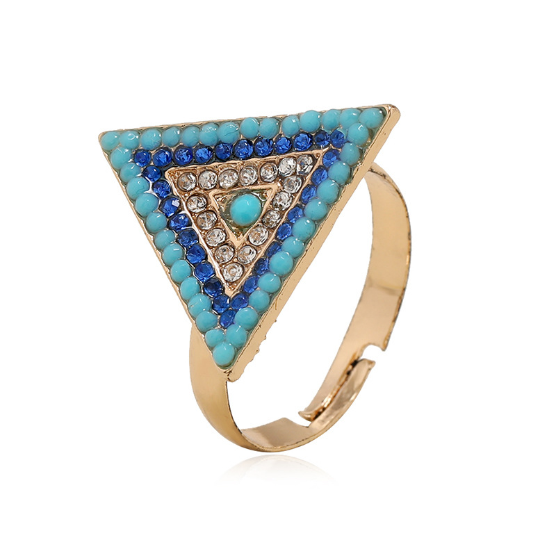 European and American fashion retro triangle diamond ring opening adjustable alloy ring