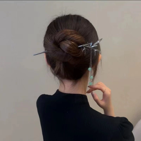 F0568 bamboo leaf hairpin black