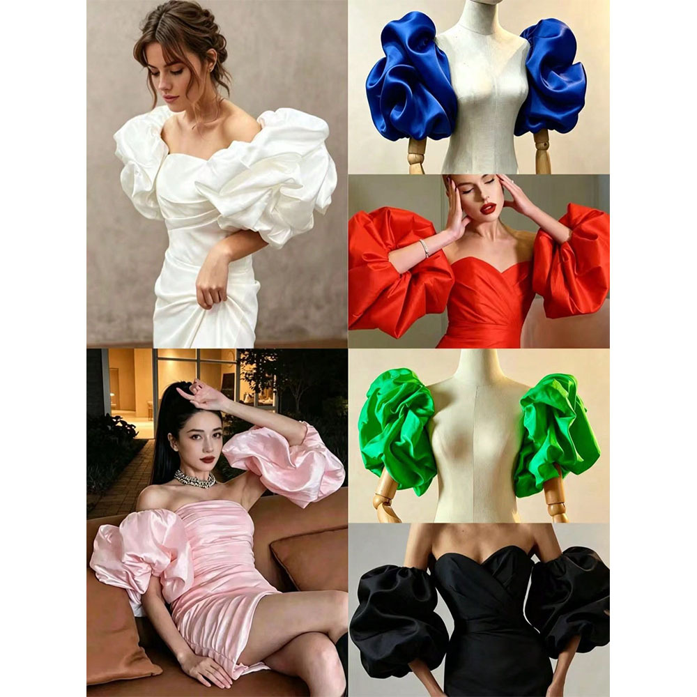 French-style new puff sleeve wedding dress with arm-covering accessories, elastic sleeves for studio photography styling, decorative puffy sleeves
