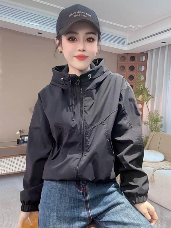 2025春秋季爆款百搭连帽短款外套女休闲时尚双拉链潮流宽松上衣厚|undefined