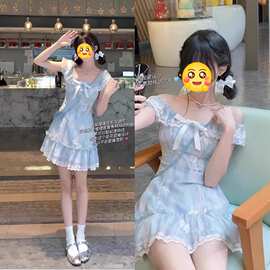 法式小众设计碎花连衣裙奶系甜美初恋约会公主裙蕾丝蝴蝶结小个子