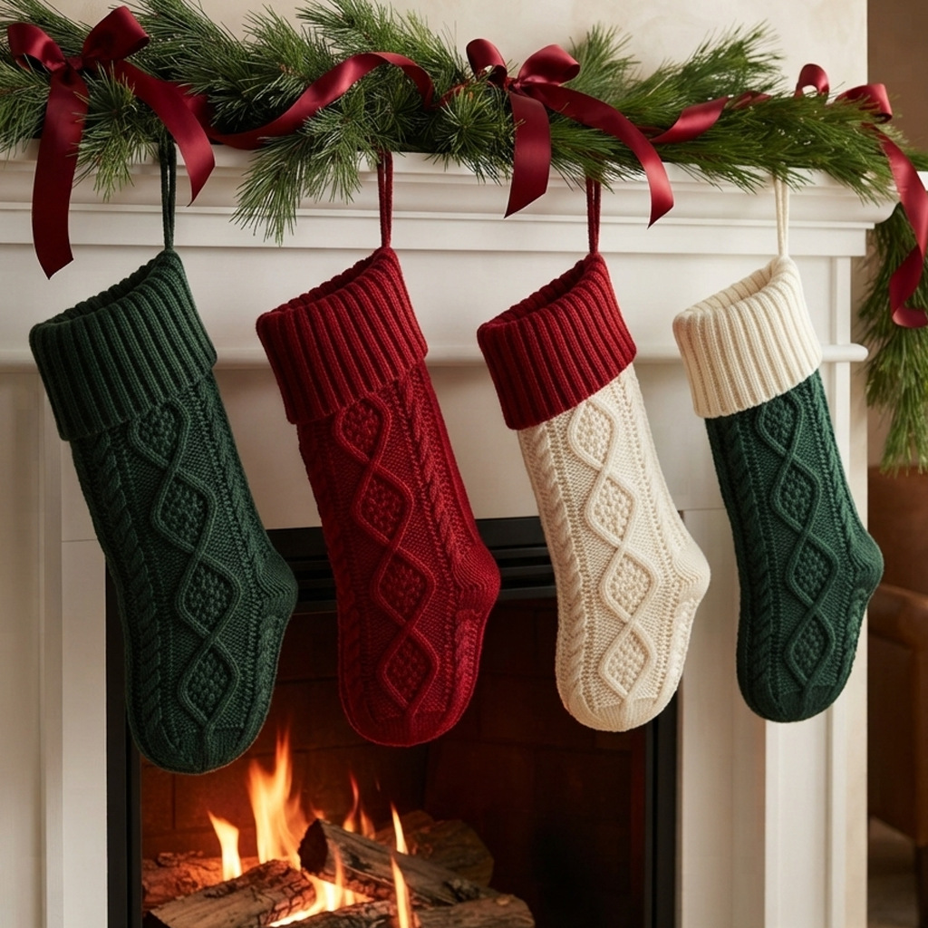 Cross-border Christmas decoration large knitted Christmas socks home fireplace accessories Christmas socks candy gift bags