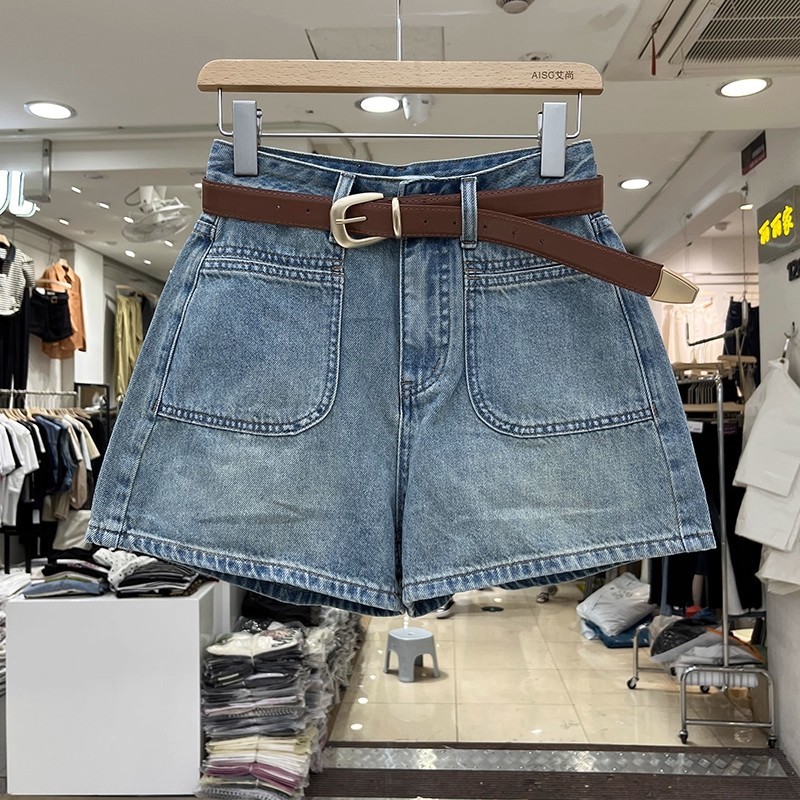 大码设计感高级感女装2025夏季新款胖mm显瘦a字版微胖mm牛仔短裤|undefined