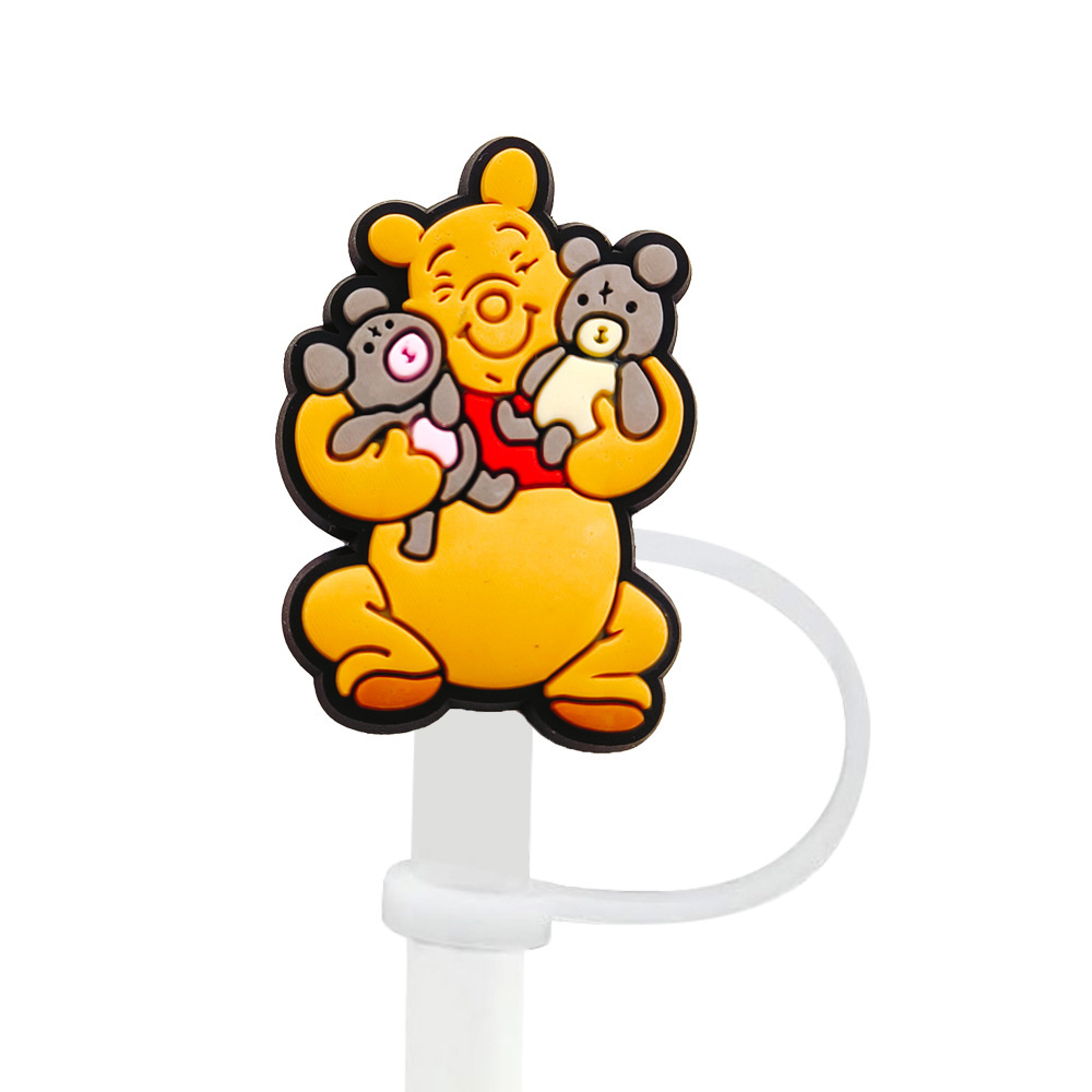 8-10mm Winnie the Pooh tapa de pajita tapón de pajita tapa a prueba de polvo accesorios de pajita de dibujos animados goma suave cubierta a prueba de polvo circulable