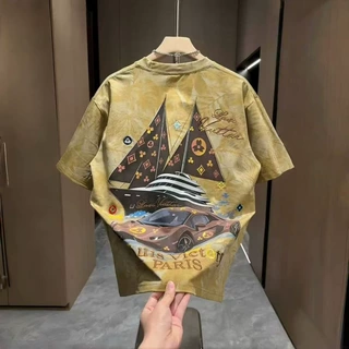 东南亚潮流时尚短袖T恤休闲百搭民族风印花半袖上衣男体恤批发